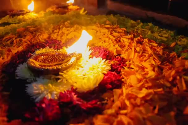 Ειδικά Φώτα Λάμπας Όλι Ντίβια Χαρούμενη Ντιβάλι Χαρούμενο Deepawali Γιορτή — Αρχείο Βίντεο