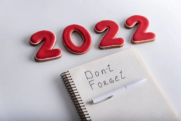 Αριθμοί 2022 Και Σημειωματάριο Επιγραφή Dont Forget Λίστα Επιθυμιών Και — Φωτογραφία Αρχείου