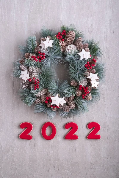 Decoração Ano Novo Com Números 2022 Coroa Natal Padrão Férias — Fotografia de Stock