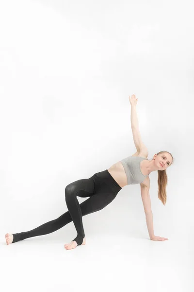 Vasisthasana Side Plank Pose White Background Young Sportswoman Engaged Gymnastics — Stock Photo, Image