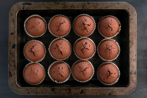 Viens Faire Cuire Des Cupcakes Chocolat Sur Une Plaque Cuisson — Photo