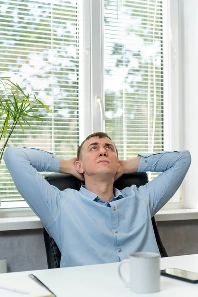 Director Tiredly His Chair Male Office Worker Office Resting Armchair — Zdjęcie stockowe