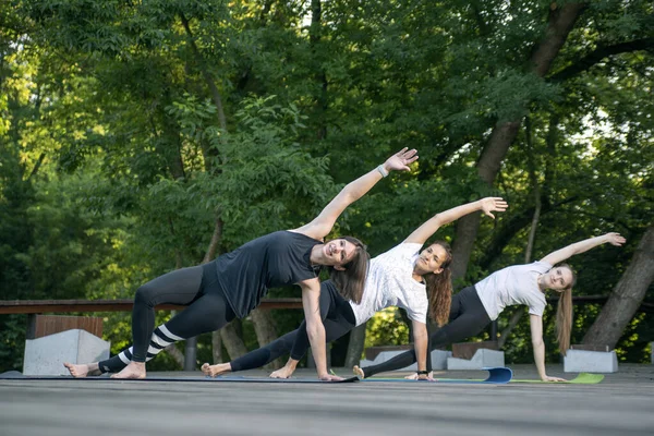 Group Girls Engaged Fitness Park Young Athletic Women Exercises — Stock Photo, Image