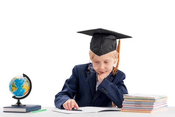 Bored Schoolboy Students Hat Does His Homework Tired Schoolboy Isolated — Stockfoto