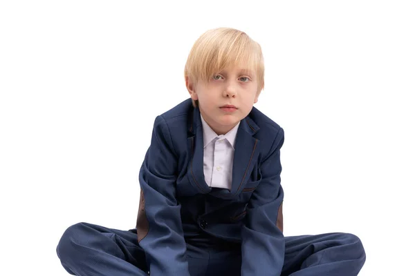 Portrait Male Elementary Student Isolation White Background Boy School Uniform — Foto Stock