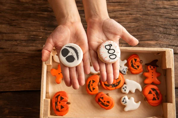 Hausgemachte Lebkuchen Halloween Cookies Form Von Jack Laterne Und Gespenstern — Stockfoto
