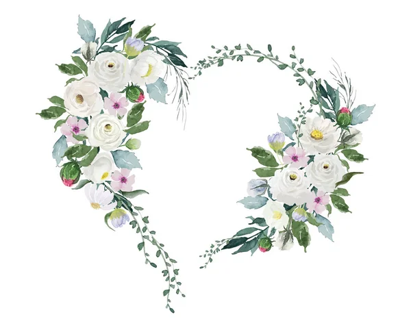 Τριαντάφυλλοvalentine Λουλούδια Σχήμα Καρδιάς Περίγραμμα Ακουαρέλα Docoration Στοιχείο — Φωτογραφία Αρχείου