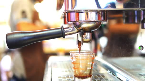 Closeup Tea Maker Machine Making Shots Coffee Shop — Stock Video