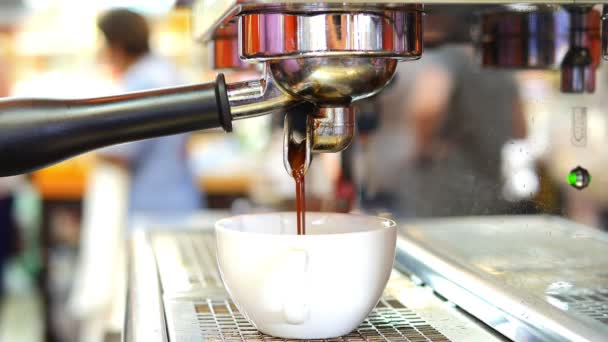 Closeup Coffee Maker Machine Making Shots Coffee Shop — Stock Video