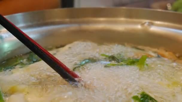 Closeup People Eating Sukiyaki — стоковое видео