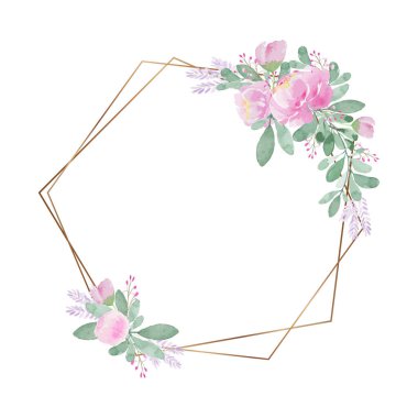 Pembe çiçekli suluboya çiçek çerçevesi - illüstrasyon el suluboya çerçeve tebrik kartı kavramı