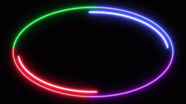 loop neon shiny oval futuristic geometric graphic motion footage, glow animation effect frame future, broadcast colourful lighting for billboard fluorescent display in retro bar party nightlife