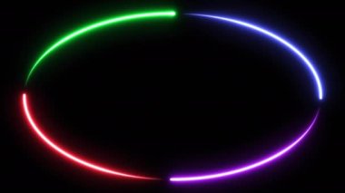 loop neon shiny oval futuristic geometric graphic motion footage, glow animation effect frame future, broadcast colourful lighting for billboard fluorescent display in retro bar party nightlife