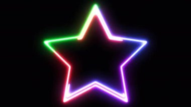 loop neon shiny star futuristic geometric graphic motion footage, glow animation effect frame future, broadcast colourful lighting for billboard fluorescent display in retro bar party club nightlife