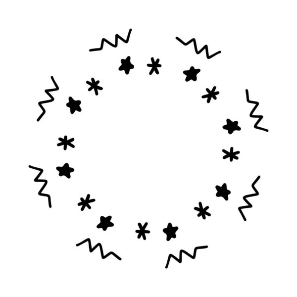 Vetor Doodle Circular Mandala Cachos Moldura Padrão Com Estrelas Ornamento —  Vetores de Stock