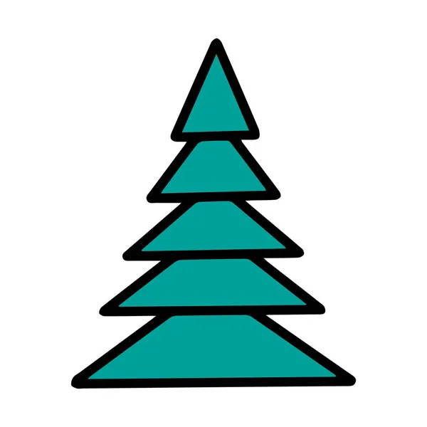 Vector Mão Desenhada Árvore Natal Isolado Ícone Fundo Branco Ilustração — Vetor de Stock