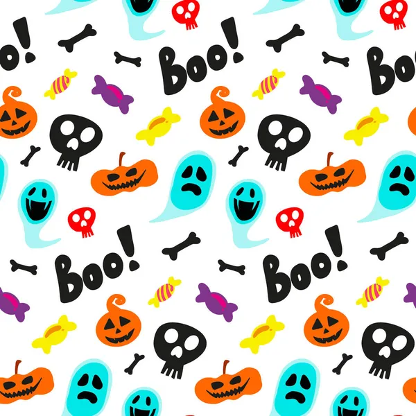 Halloween Doodle Motif Festif Sans Couture Vecteur Dessiné Main Fond — Image vectorielle