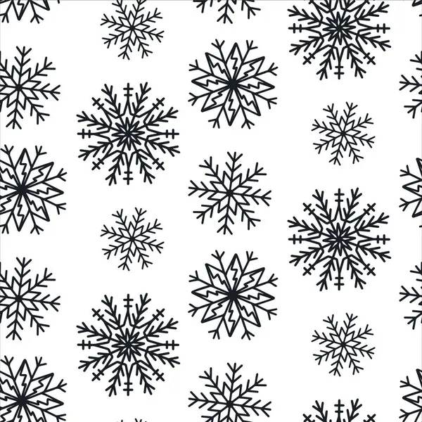 Beyaz arka planda izole kar taneleri olan şirin, pürüzsüz bir Noel deseni. Mevsimsel tasarım, tekstil, dekorasyon ve tebrik kartı için mutlu yıllar. El çizimleri ve karalama