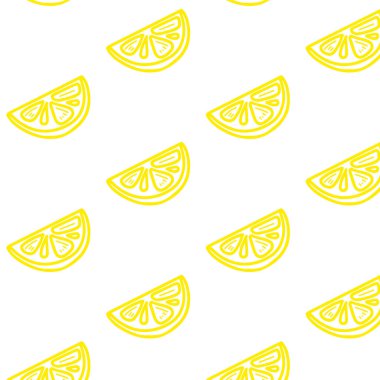 Taze limon arka planı, el çizimi ikonlar. Renkli duvar kağıdı vektörü. Taze meyve koleksiyonu olan kusursuz bir desen. Dekoratif illüstrasyon, basım için iyidir. Yazın sembolü. Doodle tarzı.