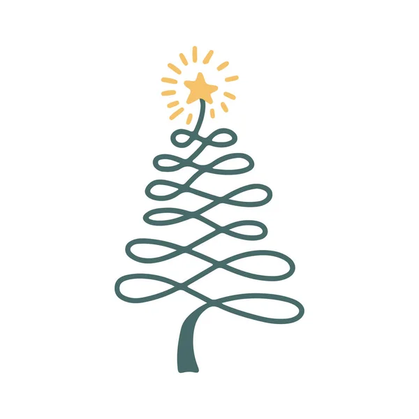 白い背景のアイコンに隔離されたベクトル手描きのクリスマスツリー 抽象的な落書きの森 季節のデザイン グリーティングカードのための装飾ヴィンテージモミの木 新年のガーランドとスクラブルスプルース — ストックベクタ