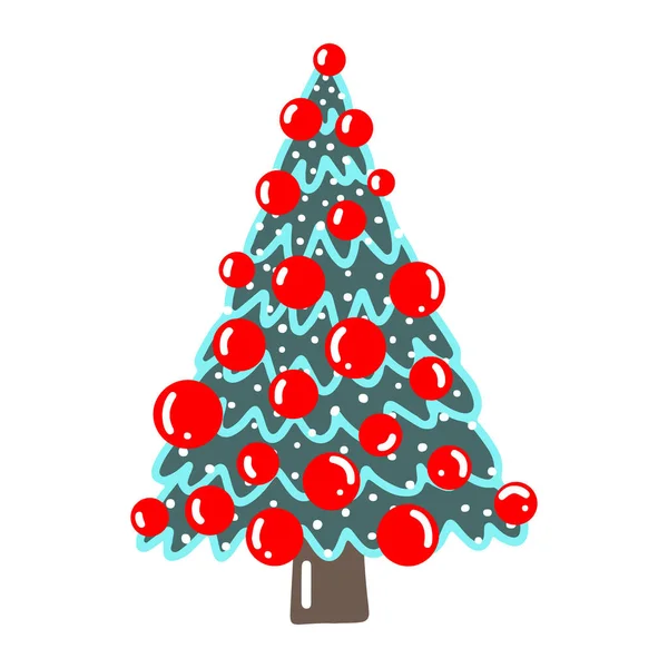 Vector Hand Getekend Kerstboom Geïsoleerd Witte Achtergrond Pictogram Grappige Schattige — Stockvector