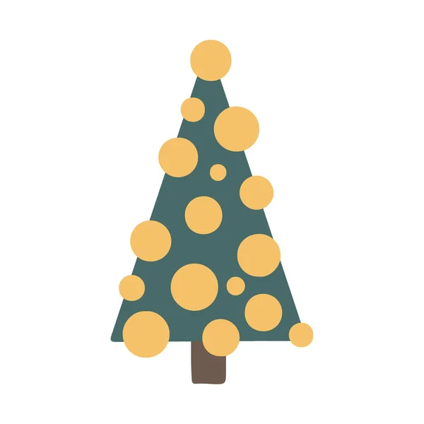 白い背景のアイコンに隔離されたベクトル手描きのクリスマスツリー 季節のデザイン テキスタイル グリーティングカードの装飾のための面白いとかわいいドアのヴィンテージイラスト 新年のガーランドとスプルース — ストックベクタ