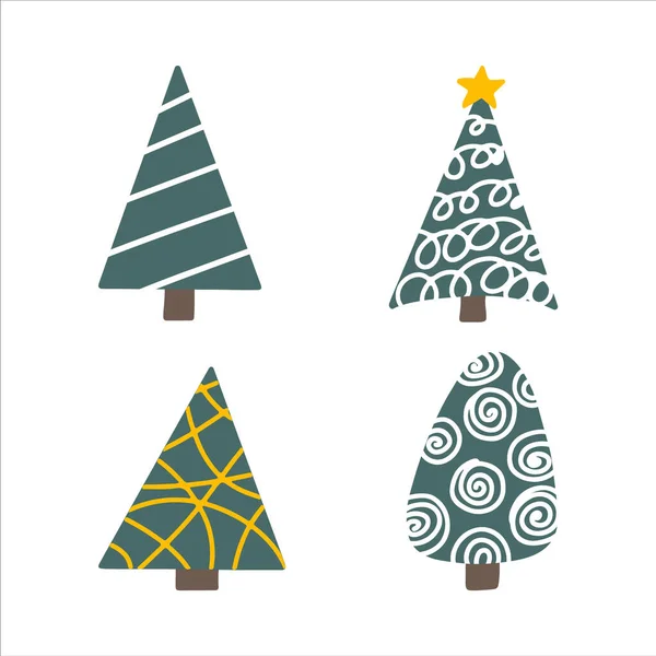 Vector Set Doodle Christmas Trees Hand Drawing Winter Background Fir — Stock vektor