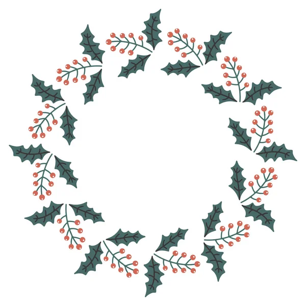 Vector Handgezeichneter Weihnachtskranz Isoliert Auf Weißem Hintergrund Dekorative Kritzelmistel Runder — Stockvektor