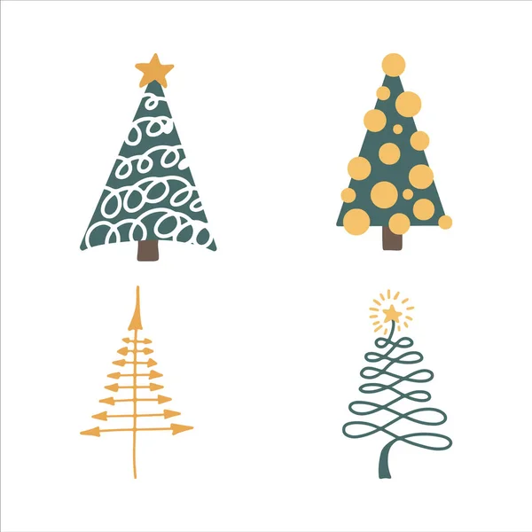 Vector Set Doodle Christmas Trees Hand Drawing Winter Background Fir — Stock vektor