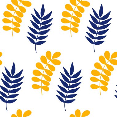 Vektör el, beyaz arka planda izole edilmiş yaz çiçeksiz deseni çizmiş. Dekoratif karalama yaprakları. Düğün tasarımı, ambalaj, tekstil, dekorasyon ve tebrik kartları için karikatür tropikal arka planı