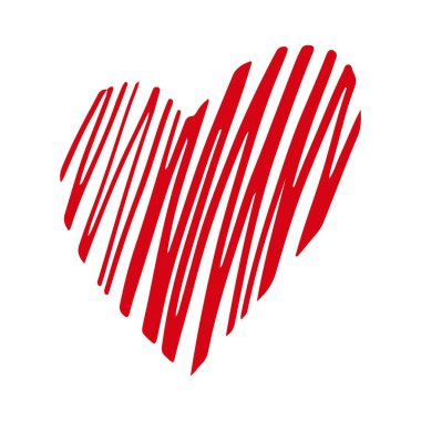 Valentine 'ın kırmızı kalbini beyaz arka planda izole eden vektör eli. Dekoratif karalama aşk kalp şekli çizim stili. Düğün tasarımı, ambalaj, süsleme ve tebrik kartları için karalama mürekkebi kalp simgesi