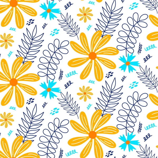 Vektor Ručně Kreslil Letní Květinové Bezešvé Vzor Izolované Bílém Pozadí — Stockový vektor