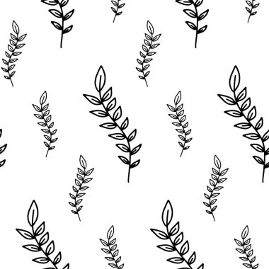Elle çizilmiş vektör çizgisi iz bırakmıyor. Beyaz üzerinde çiçek yaprakları olan karalama izleri. Kumaş, ambalaj ve tekstil için güzel bir doğa süsü. Yetişkin ve çocuk boyama sayfası