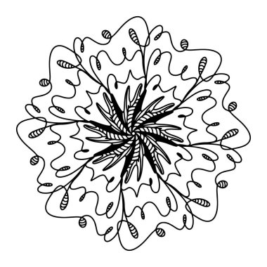 El çizimi örümcek ağı mandala beyaz arka planda izole. Şirin karalama mürekkep balığı, ahtapot, dokunaçlar, uzaylı, kovan, düş kapanı. Yetişkinler ve çocuklar için boyama sayfası. Mürekkep çizgisi çizimi. Anti-stres çiçeği