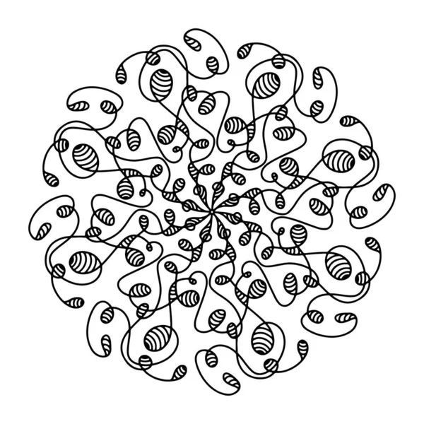 白い背景に描かれた手描きのクモの巣曼荼羅 かわいいドルイカ エイリアン 夢のキャッチャー 大人と子供のためのぬりえページ 線画を描く ストレス対策書 — ストックベクタ