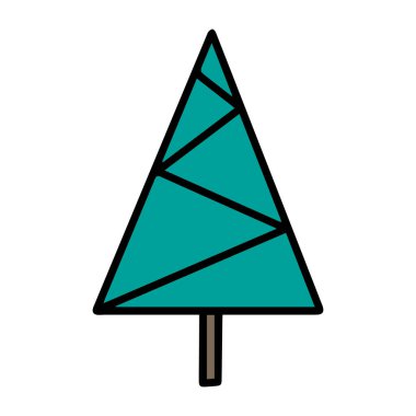 Beyaz arkaplan simgesinde izole edilmiş Noel ağacı çizilmiş. Mevsimsel tasarım, tekstil ve tebrik kartı dekorasyonu için komik soyut karalama klasik çizimi. Çizgi sanatı Yeni Yıl Spruce.