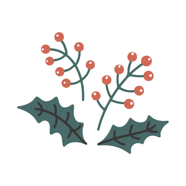 Vector Handgezeichnetes Christmas Holly Beerensymbol Isoliert Auf Weißem Hintergrund Dekorative — Stockvektor