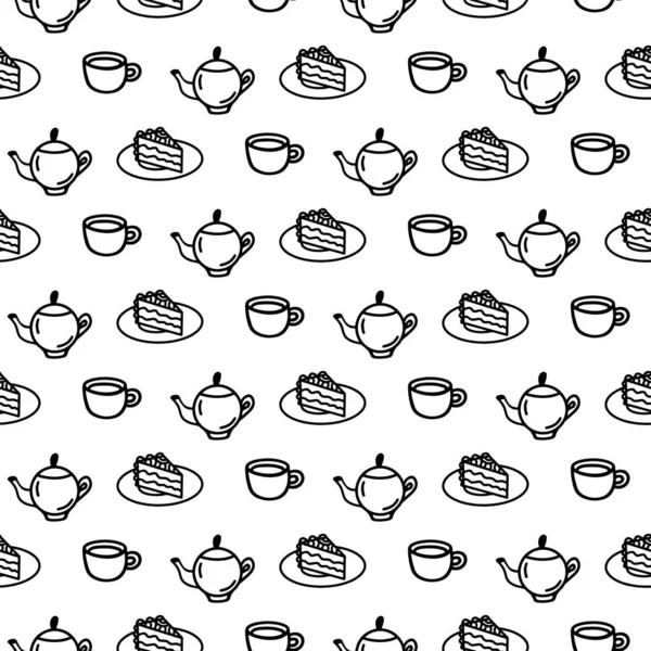 Vector Hand Drawn Seamless Pattern Different Kitchen Icons White Background — Stock Vector