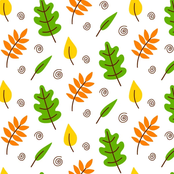 手工绘制的秋天橡木在白色背景上留下无缝图案 装饰涂鸦叶子 卡通笔画的婚礼设计 纺织品 华丽和贺卡的叶子图标 — 图库矢量图片