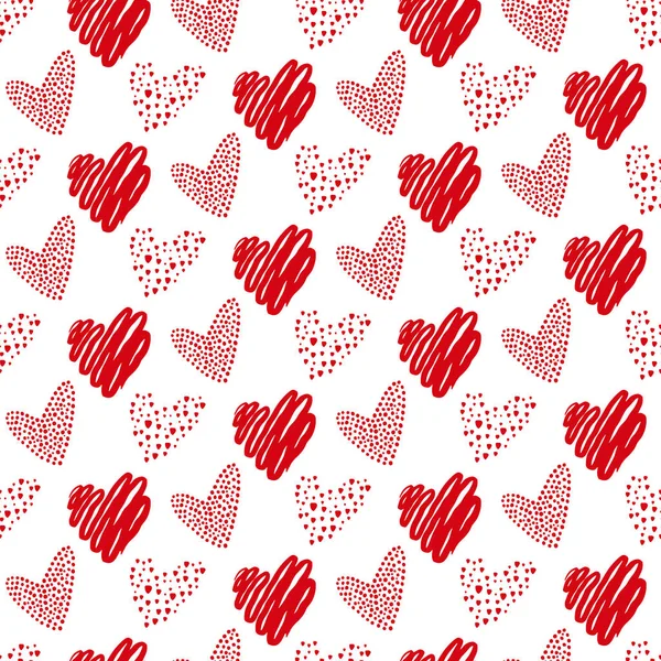 Cute Hand Drawn Valentine Hearts Seamless Pattern Decorative Doodle Love — Stock Vector