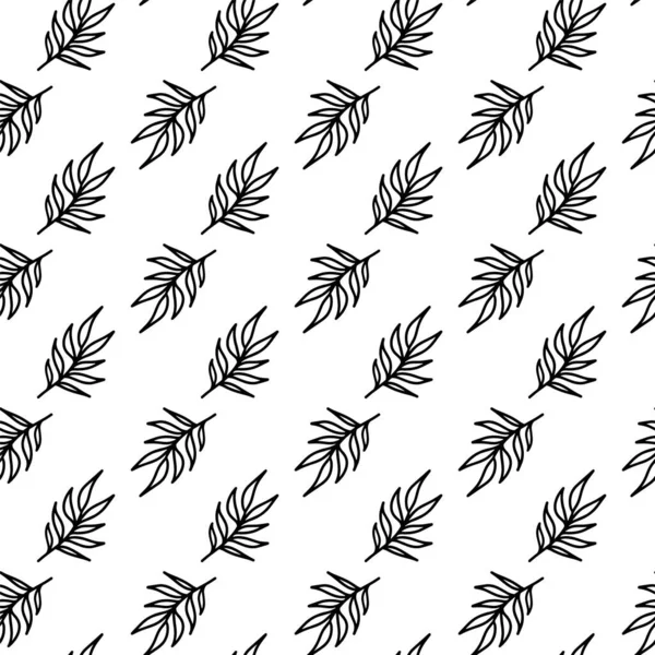 Hand Drawn Vector Outline Tropical Coconut Leaves Seamless Pattern Isolated — Vetor de Stock