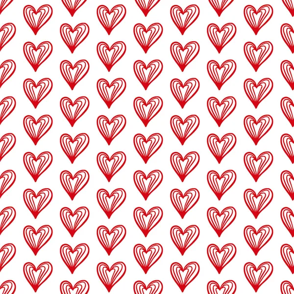 Roztomilé Ruce Kreslil Valentine Srdce Bezešvé Vzor Pozadí Dekorativní Čmáranice — Stockový vektor
