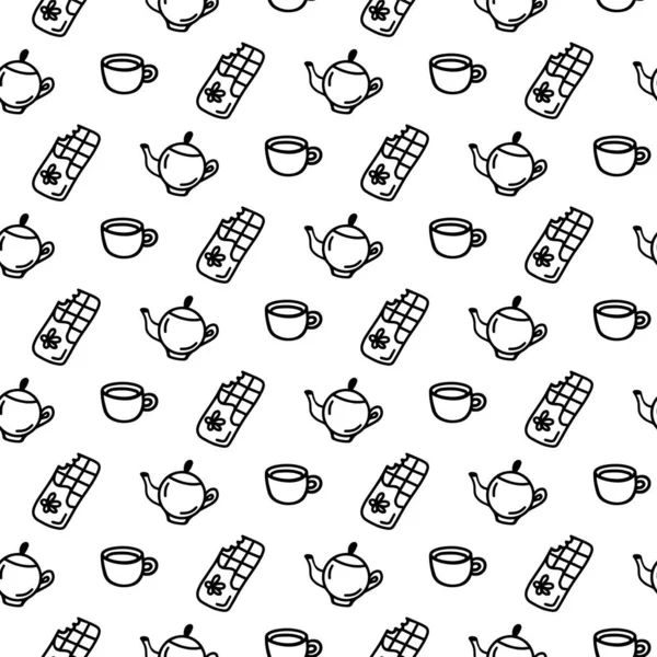 Vector Hand Drawn Seamless Pattern Different Sweet Icons White Background — Wektor stockowy