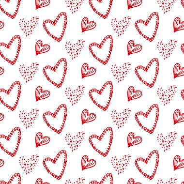 Sevimli el, Sevgililer Günü 'nün kalplerini kusursuz bir şekilde çizmiş. Dekoratif karalama aşk kalp şekli robot resim tarzında. Düğün tasarımı, ambalaj, süsleme ve tebrik kartları için karalama mürekkebi simgesi. Romantik