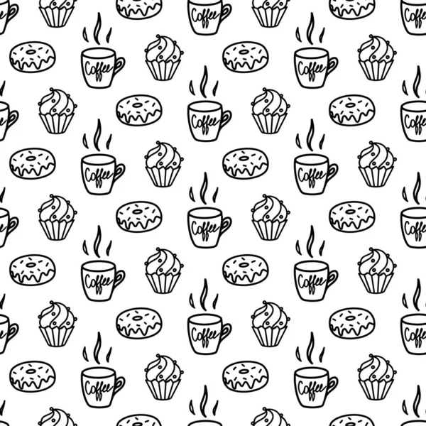 Vector Hand Drawn Seamless Pattern Different Kitchen Icons Isolated White — Wektor stockowy
