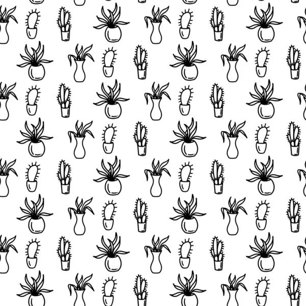 Flower Seamless Pattern Leaves Dots Doodle Black White Background Summer —  Vetores de Stock