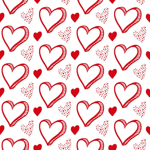 Söt Hand Ritade Valentines Hjärtan Sömlöst Mönster Dekorativ Klotter Kärlek — Stock vektor
