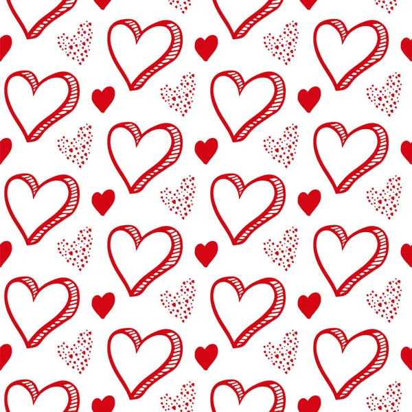 Cute Hand Drawn Valentine Hearts Seamless Pattern Decorative Doodle Love — ストックベクタ