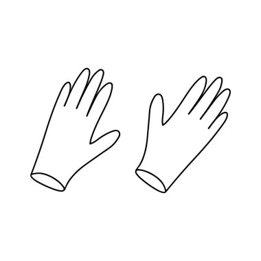 Hand drawn polyethylene gloves of hair care products isolated on white background. Hairdresser doodle rubber gloves for hair dye. Scribble adults and kids coloring page. Thin line hands protection