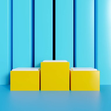 Mavi arka planda minimalist podyumu olan sahne